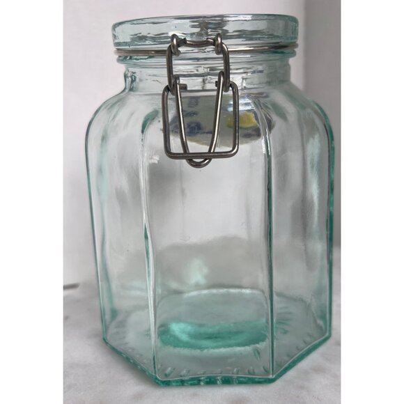 Hexagon Glass Storage Jar Made in Italy Fruit-Patterned Ceramic Hinged Lid - Picture 4 of 9